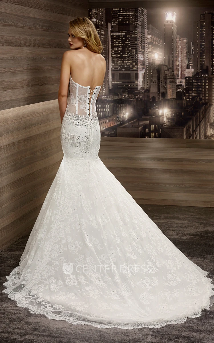 Sweetheart Mermaid Beaded Bridal Gown With Floral Embroidery And Brush Train