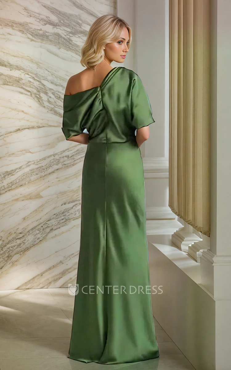 Floor-length One-shoulder Half Sleeve Sheath Elegant Evening Mother of the Bride Dress