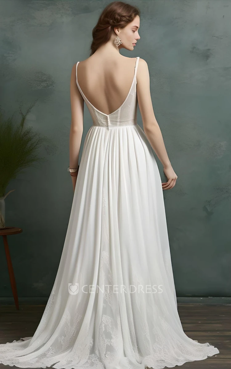Casual A-Line Chiffon Sleeveless Wedding Dress with V-neck Modern Bohemian Beach Style