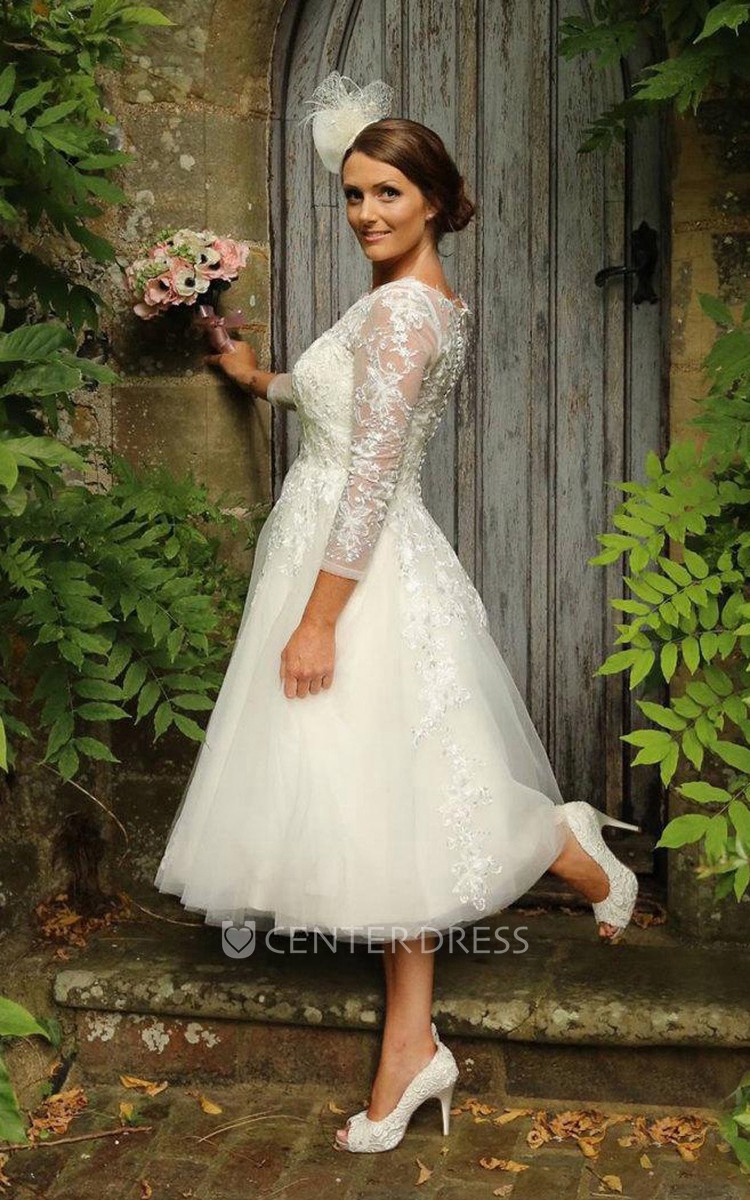 1950S Lace And Tulle Tea Wedding Dress - UCenter Dress