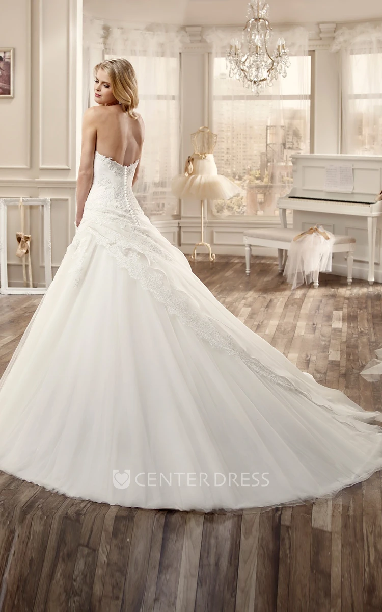 Sweetheart Wedding Dress with Side Draping and Low Back