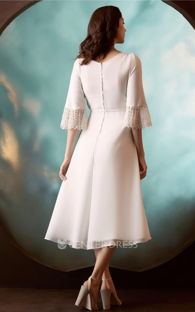 Bohemian A-Line Chiffon Wedding Dress V-neck Half Sleeve Vintage Garden Beach Elegant 2024 Women