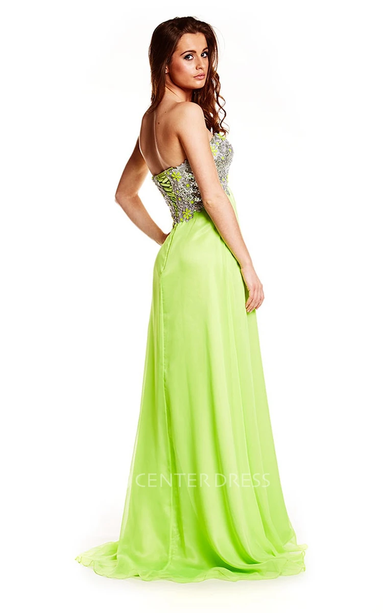 Sweetheart Beaded Empire Sleeveless Tulle Prom Dress With Lace-Up
