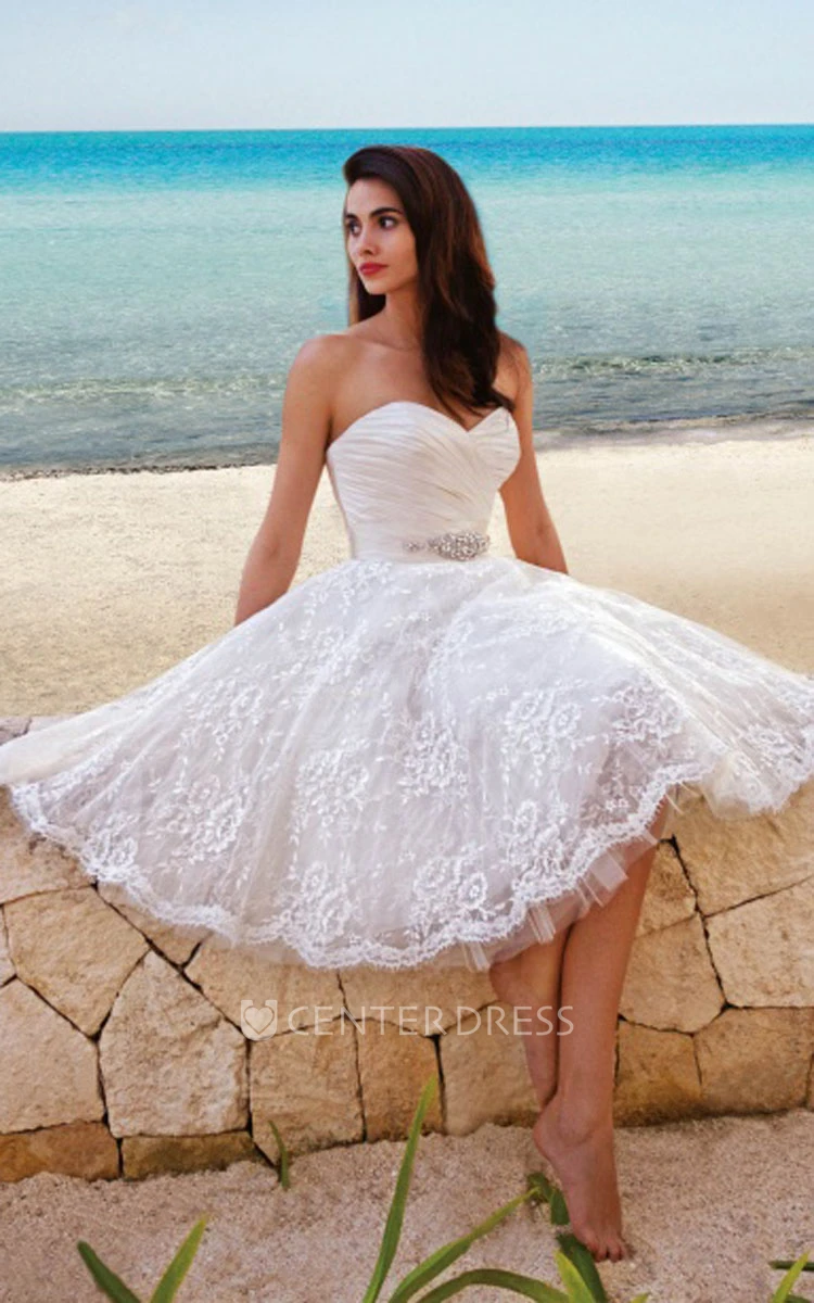 Princess Style Sweety Midi Beach Wedding Dress With Sash