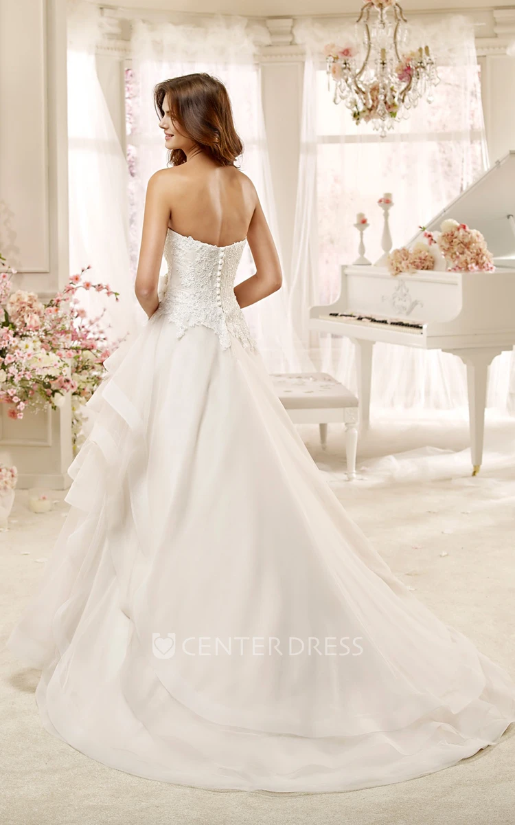 Sweetheart A-line Wedding Dress with Flowers and Asymmetrical Ruching