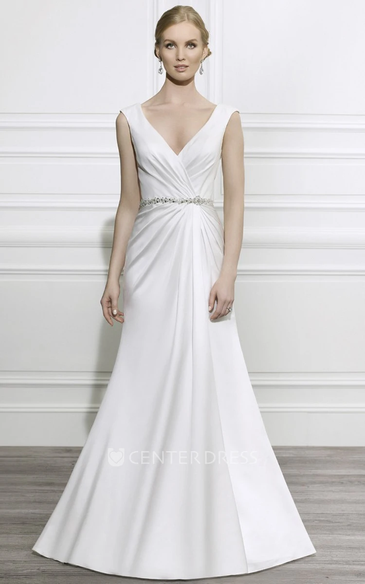 Satin V Neck Wedding Dresses Necklace