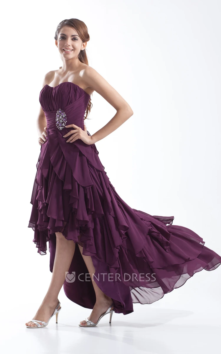 Sleeveless Sweetheart High-Low Chiffon Prom Dress With Beading And Cascading Ruffles
