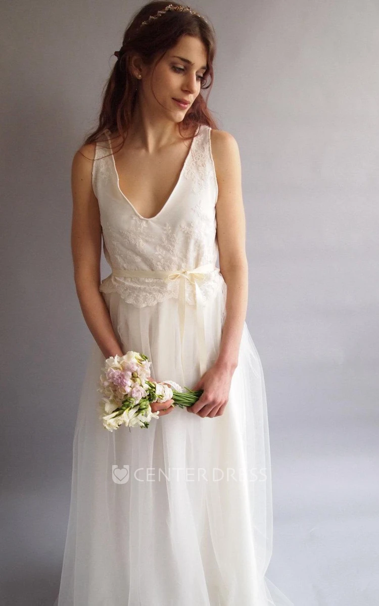 Ivory Floor-length Tulle Bridesmaid Dress