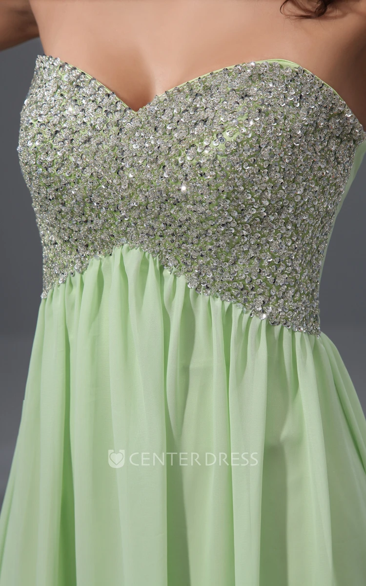 Empire Sweetheart A-Line Sleeveless Prom Gown With Sequined Bodice