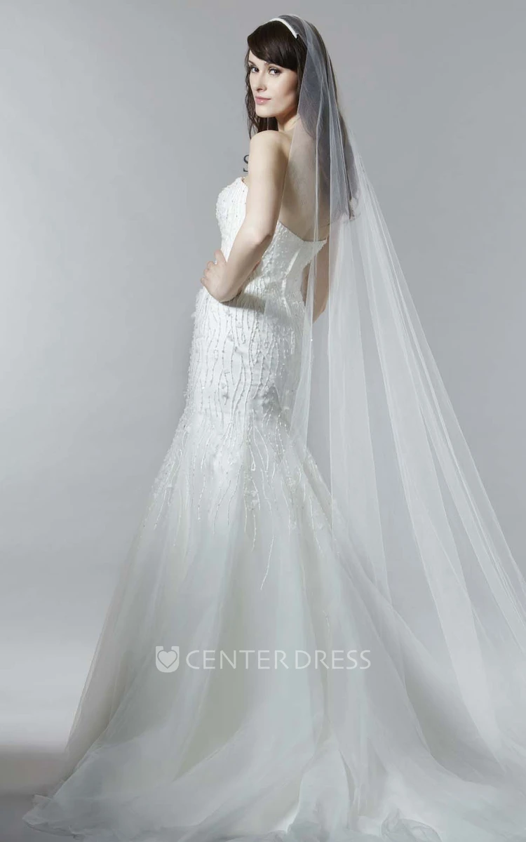 Maxi Mermaid Beaded Sweetheart Sleeveless Tulle Wedding Dress