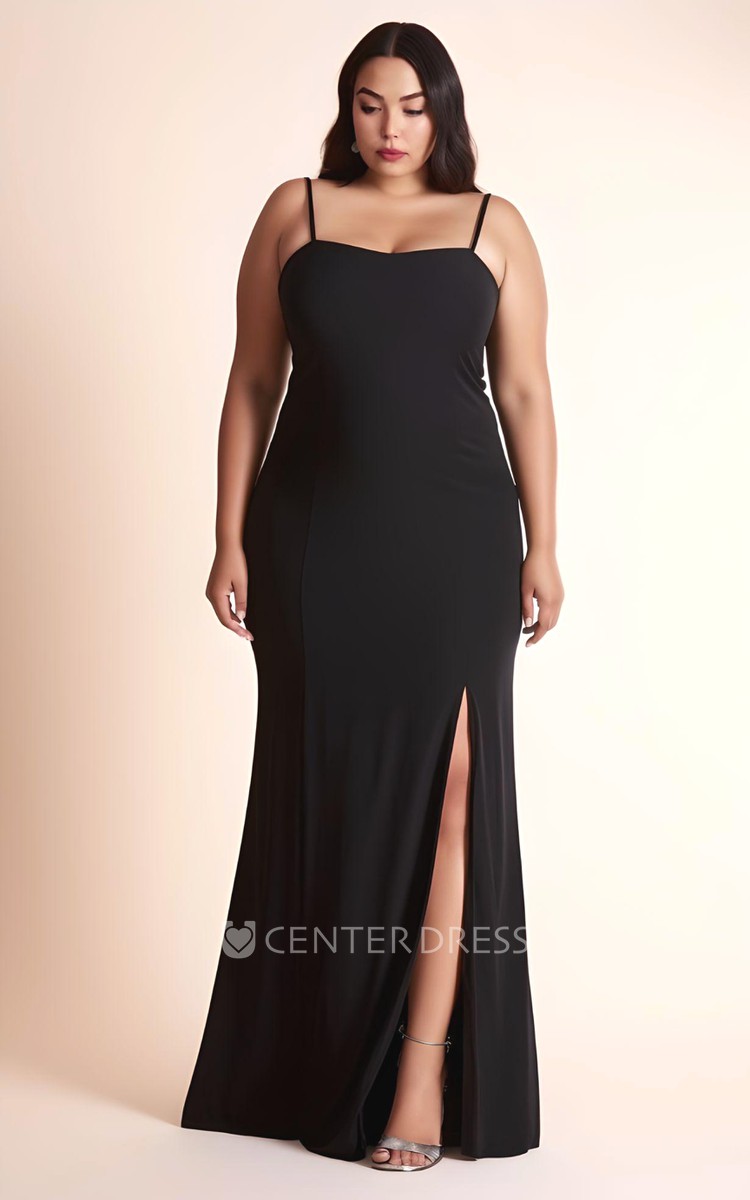 Ucenter Dress Plus Size Chiffon Bridesmaid Dress with Split Front Sexy Casual Ethereal Simple Summer Fall Spaghetti Black Size 22w