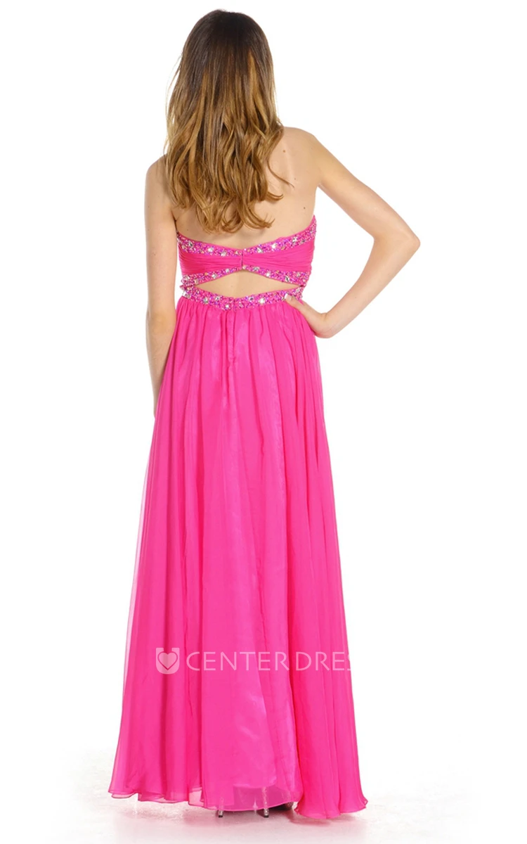 A-Line Ruched Sleeveless Sweetheart Floor-Length Prom Dress With Beading And Pleats