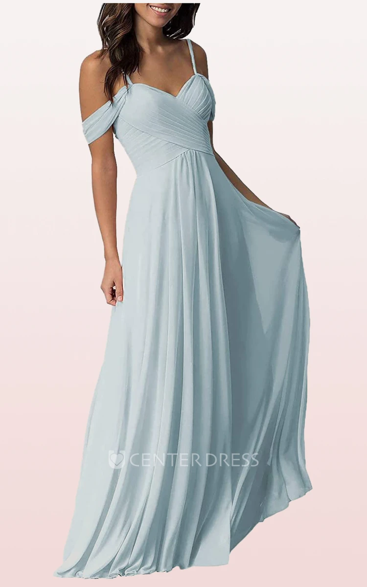 Chiffon Floor-length Off-the-shoulder A Line Sleeveless Bridesmaid Dress With Criss Cross