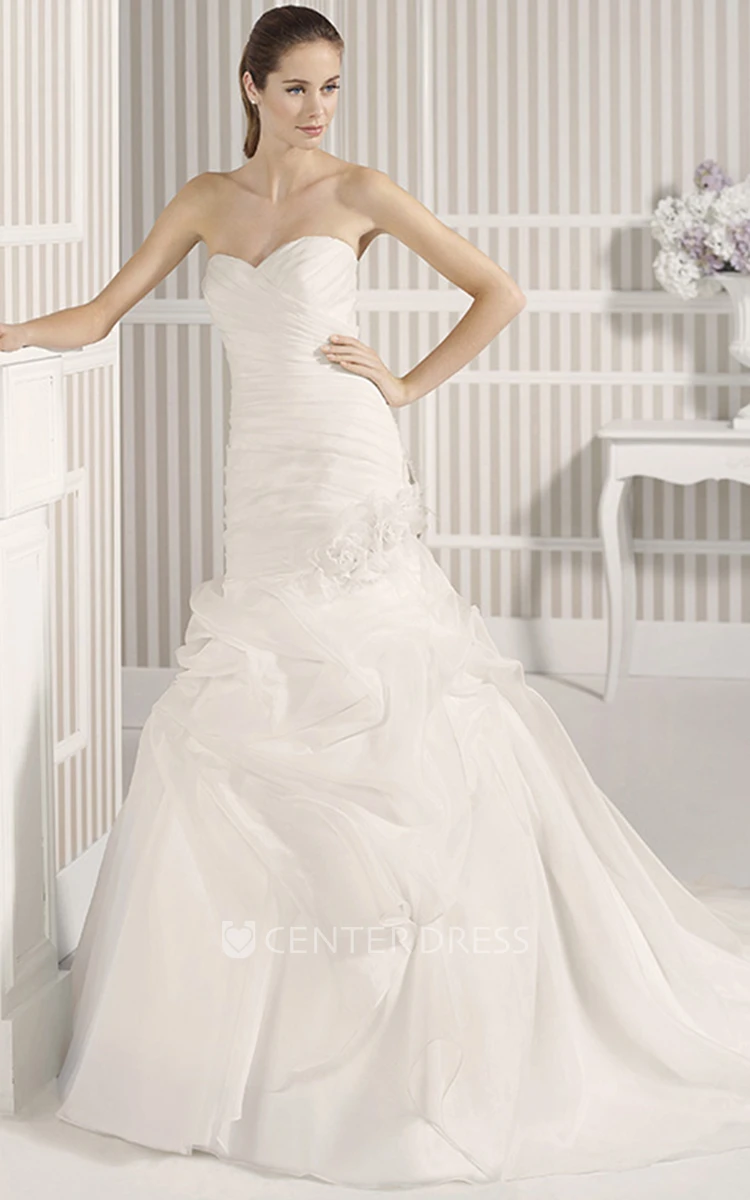 Mermaid Sweetheart Organza Wedding Dress With Criss Cross And Pick Up