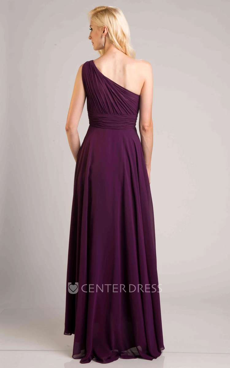 One-Shoulder Chiffon A-Line Bridesmaid Dress With Pleats And Cinched Waistband