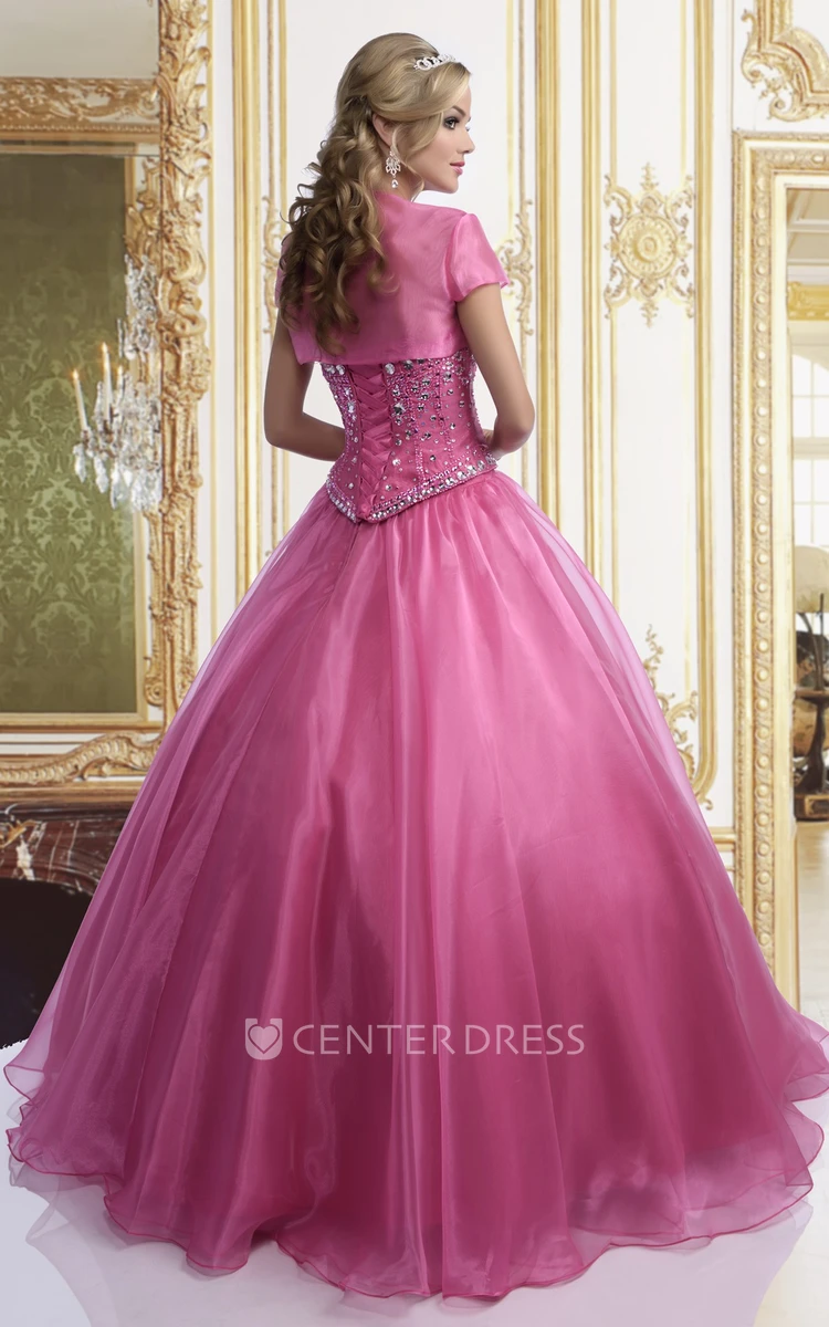 Chiffon Ball Gown With Sequined Corset And Sweetheart Neckline
