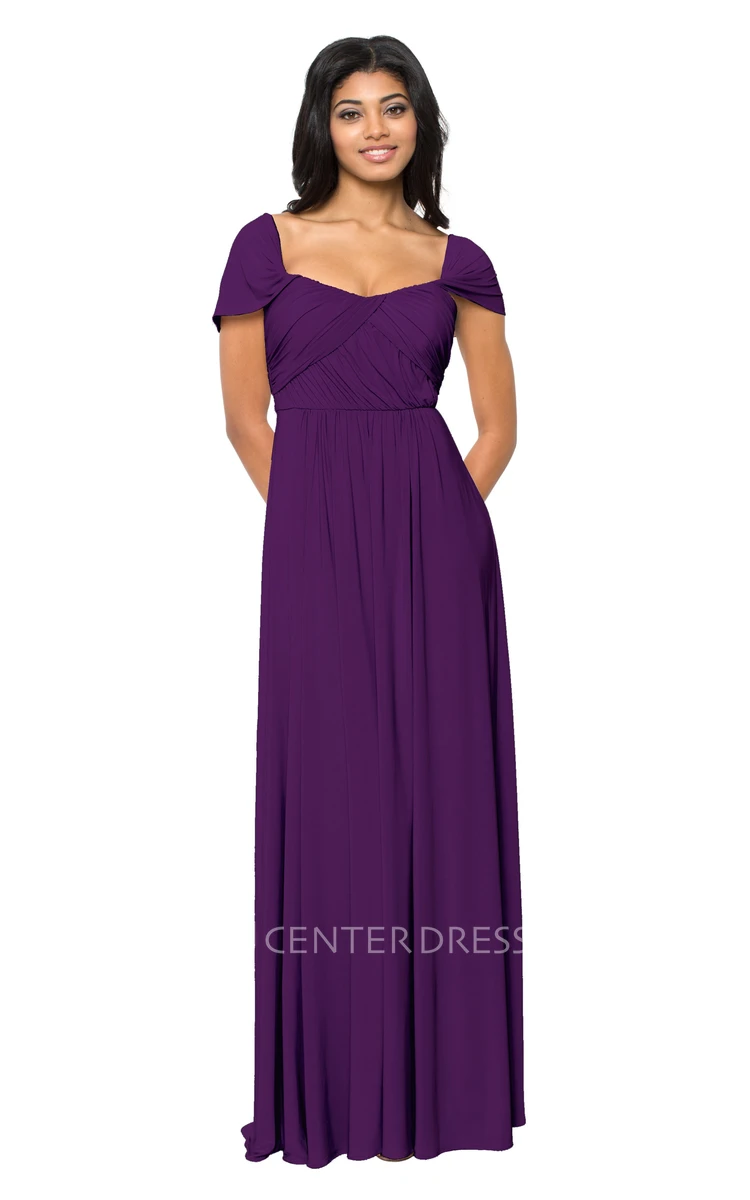 V-Neck Cap Sleeve Ruched Chiffon Muti-Color Convertible Bridesmaid Dress