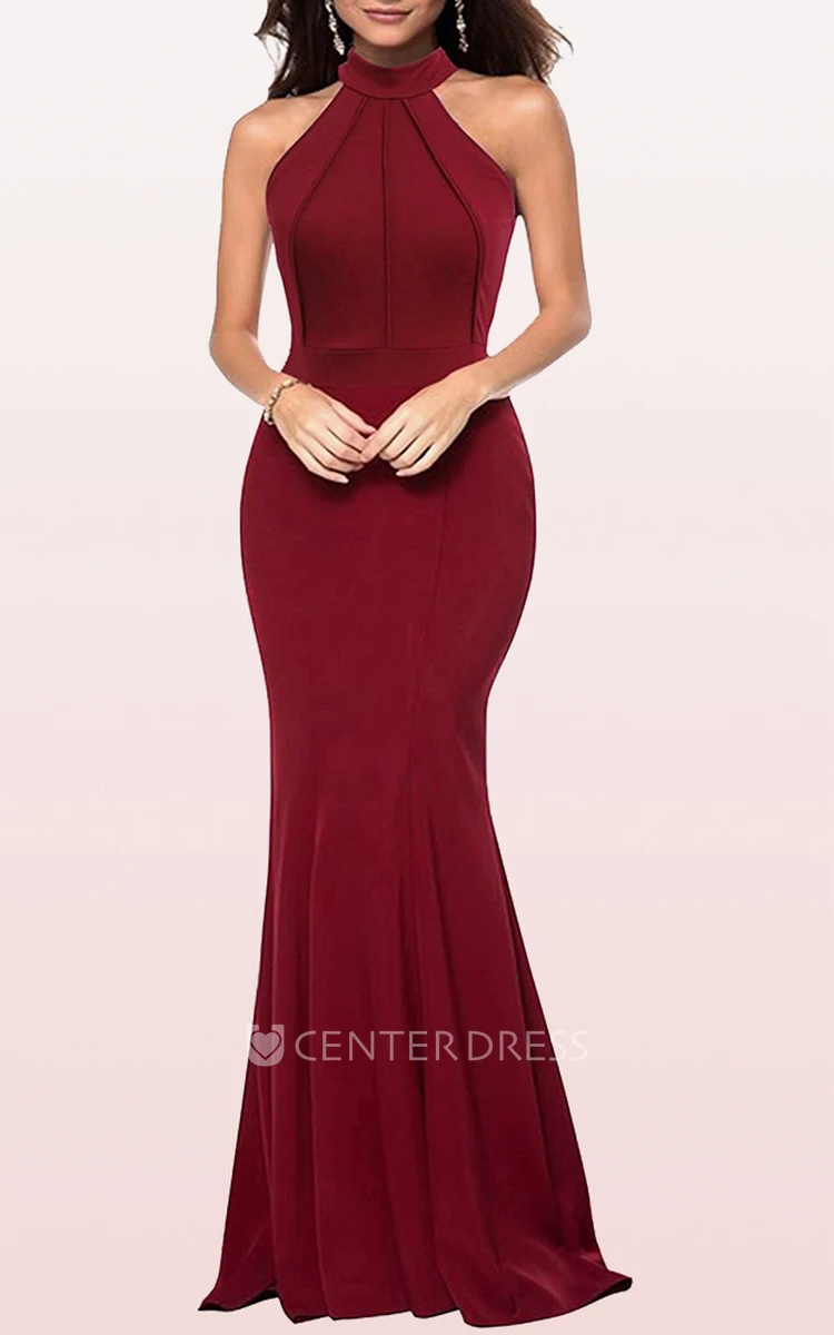 Elegant Sleeveless Jersey A Line Halter Prom Guest Dress With Ruffles
