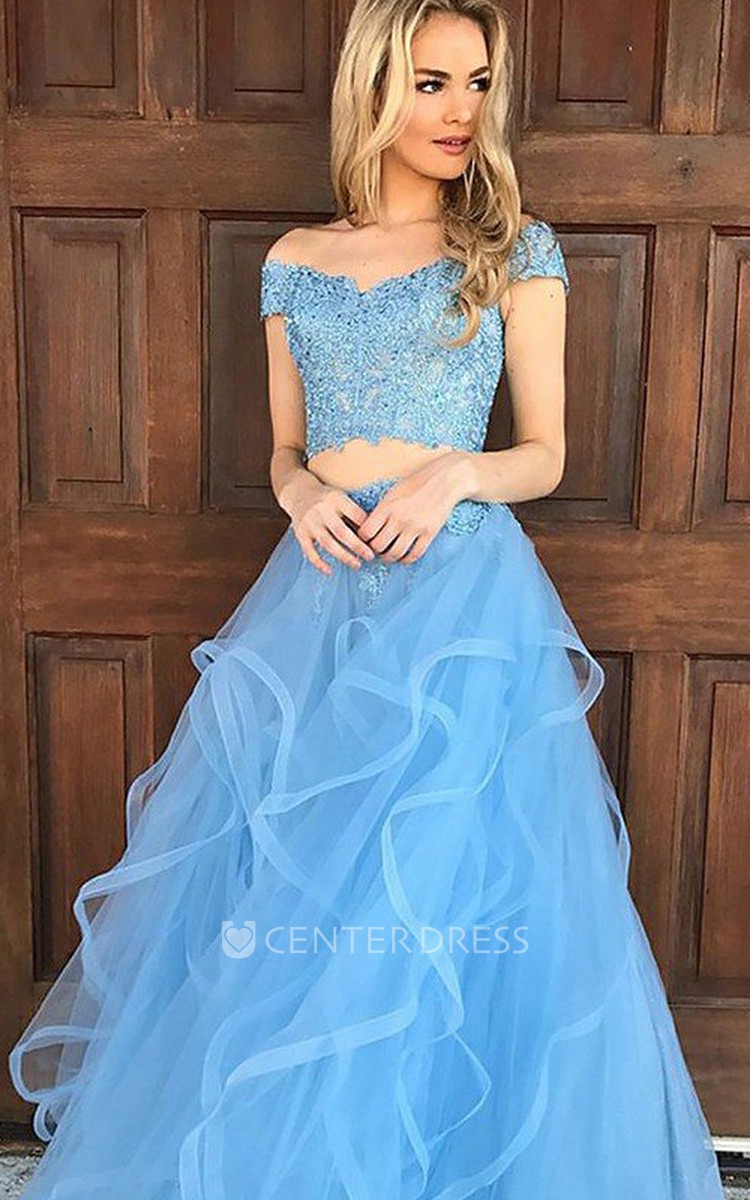 Two Piece Sleeveless Tulle Casual Evening Dress with Ruffles and Beading -  UCenter Dress