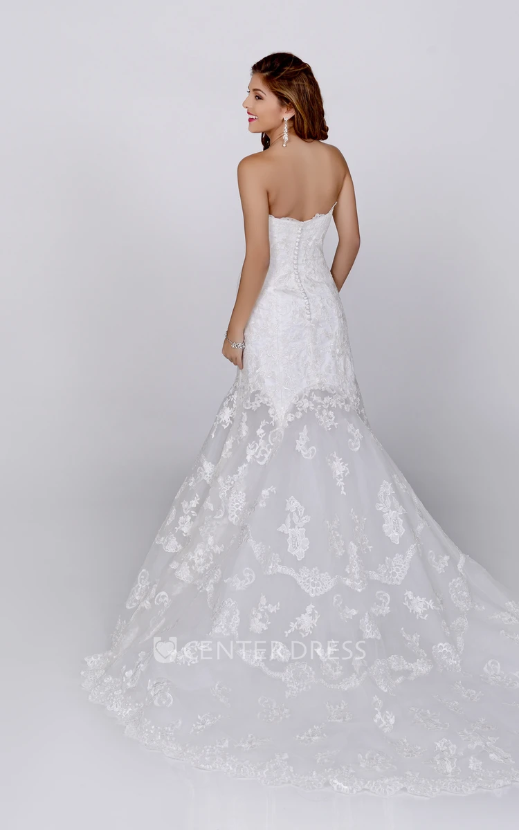 Lace Sweetheart Fit And Flare Wedding Dress With Dropped Waist