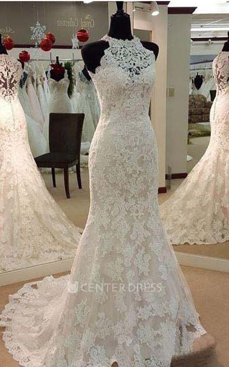 High neck 2025 trumpet wedding dress