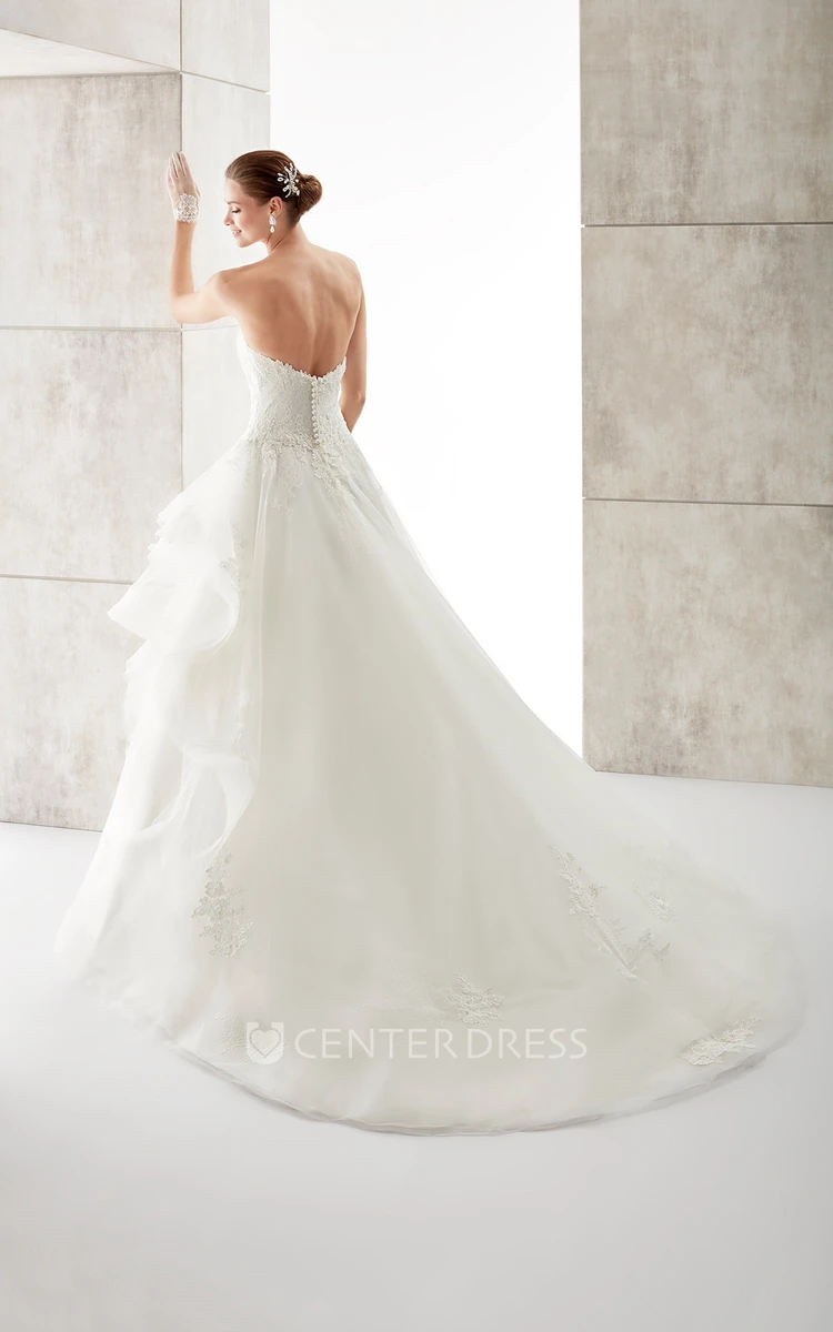 Sweetheart A-line Wedding Dress with Asymmetrical Ruffles and Lace Corset