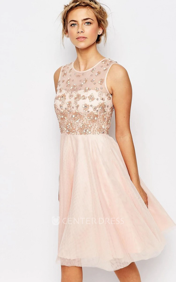 Sleeveless Scoop-Neck Ankle-Length Appliqued Chiffon Bridesmaid Dress With Beading