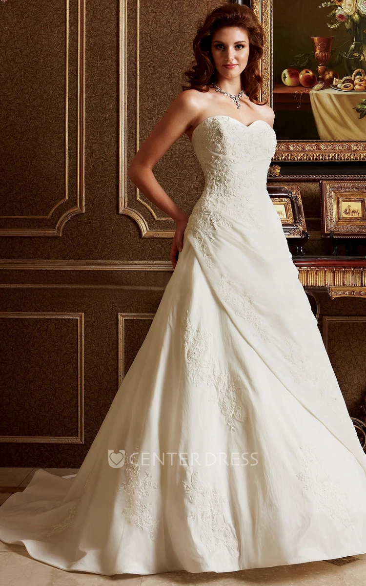 Sweetheart A-Line Wedding Gown With Floral Appliques