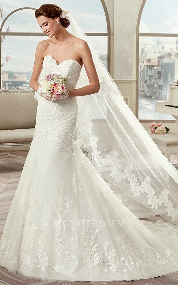 Sweetheart Sheath Mermaid Bridal Gown With Open Back And Brush Train