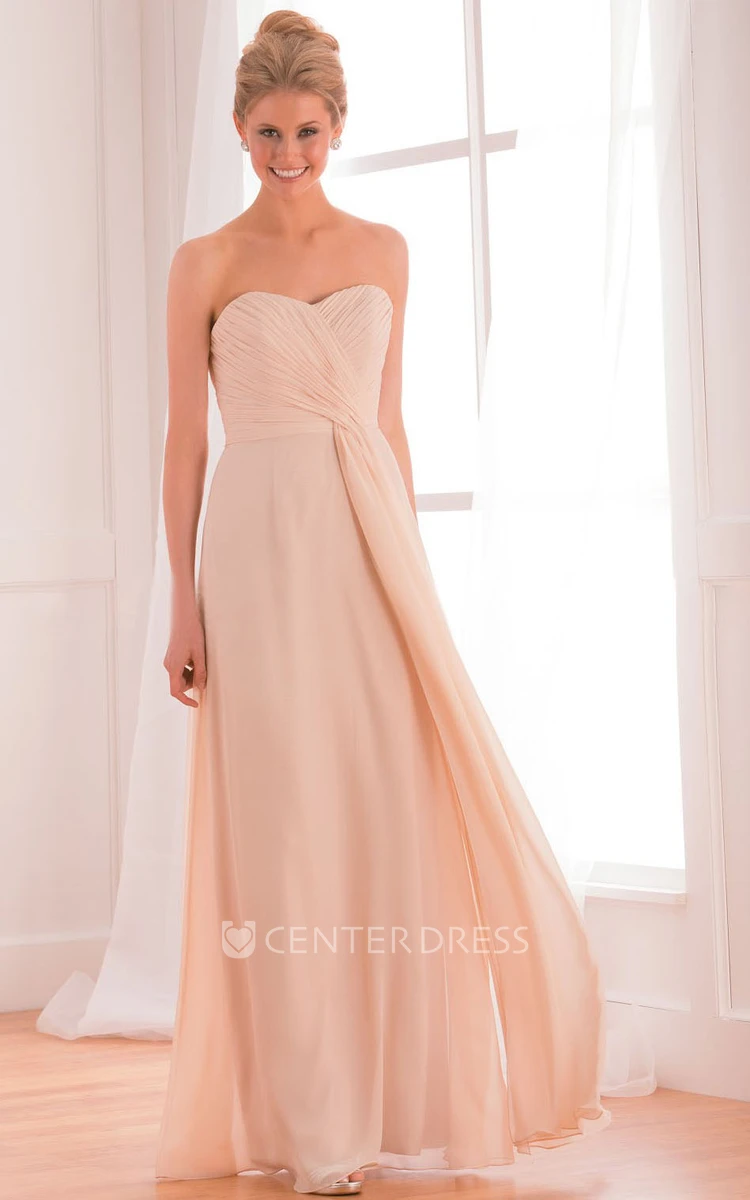 Sweetheart Long Chiffon Gown With Crisscrossed Ruches