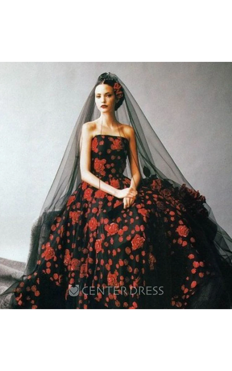 Long Black Red Soft Net Solid Color Bare Tulle