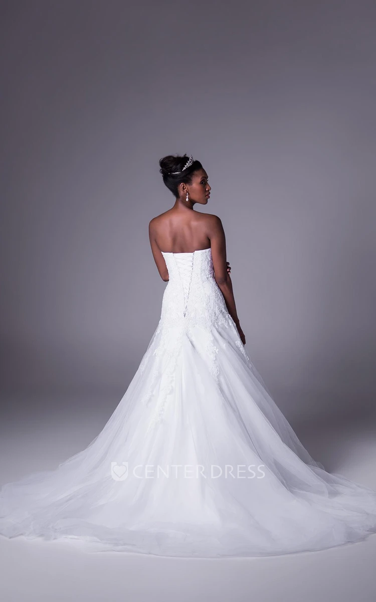 A-Line Strapless Tulle Wedding Dress With Lace Up - UCenter Dress
