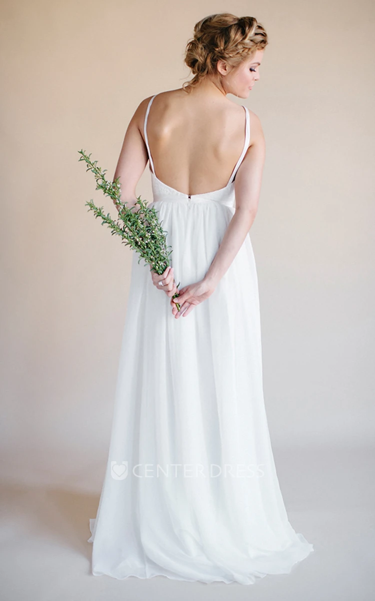 Sheath Long Sleeveless Spaghetti Lace Wedding Dress