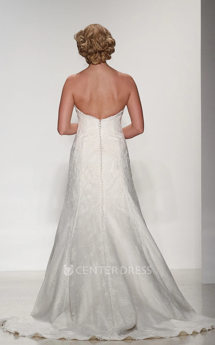 A-Line Long Sweetheart Lace Wedding Dress With Deep-V Back