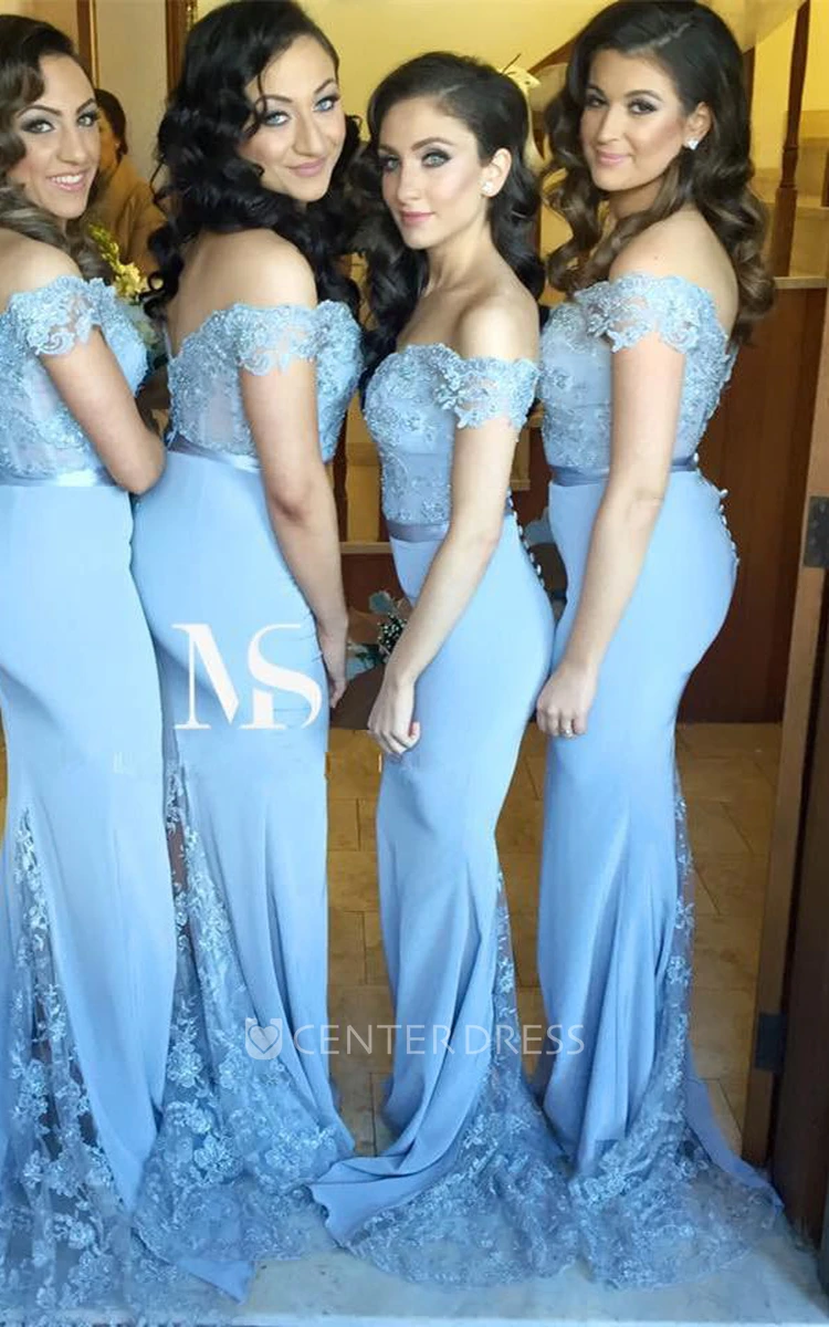 Sexy Off-the-shoulder Mermaid Lace Appliques Bridesmaid Dress Zipper Button Back