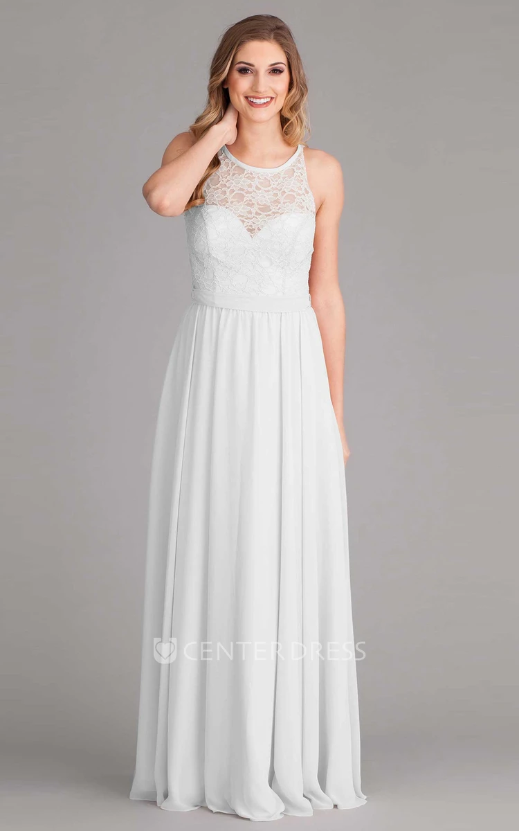 Sleeveless Maxi Scoop-Neck Chiffon Wedding Dress With Lace