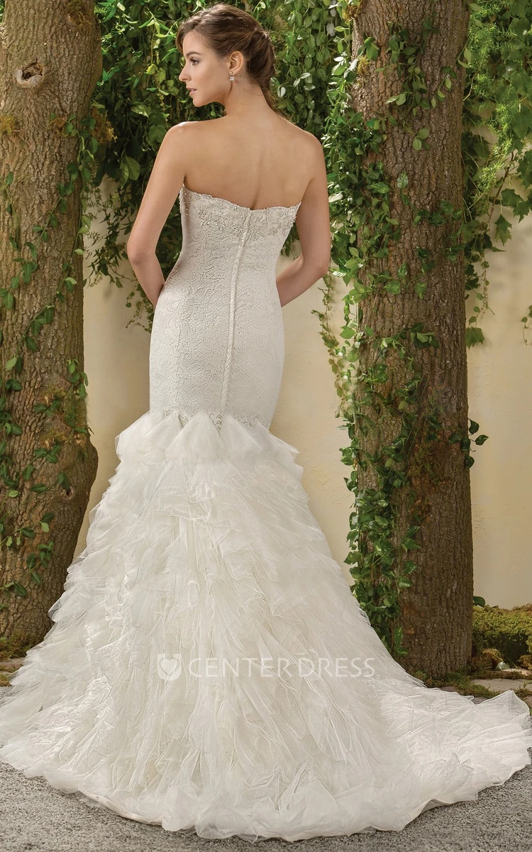 Strapless Mermaid Wedding Dress With Ruffles And Appliques
