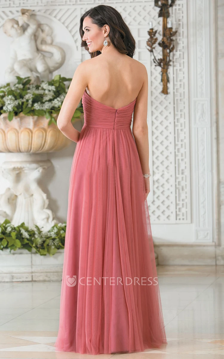 Sweetheart A-Line Floor-Length Pleated Tulle Gown