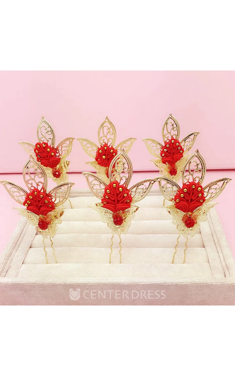 Hairpin hair clip hair accessories for women Red evening dress accessories  red wedding dress evening dress accessories flower diamond pearl headdress