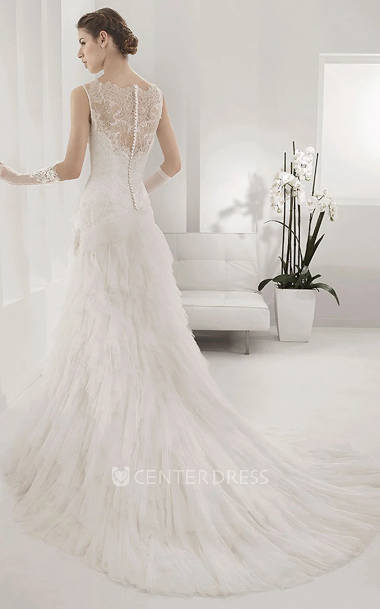Mermaid Tulle Ball Gown With Lace Illusion Back And Tiered Skirt