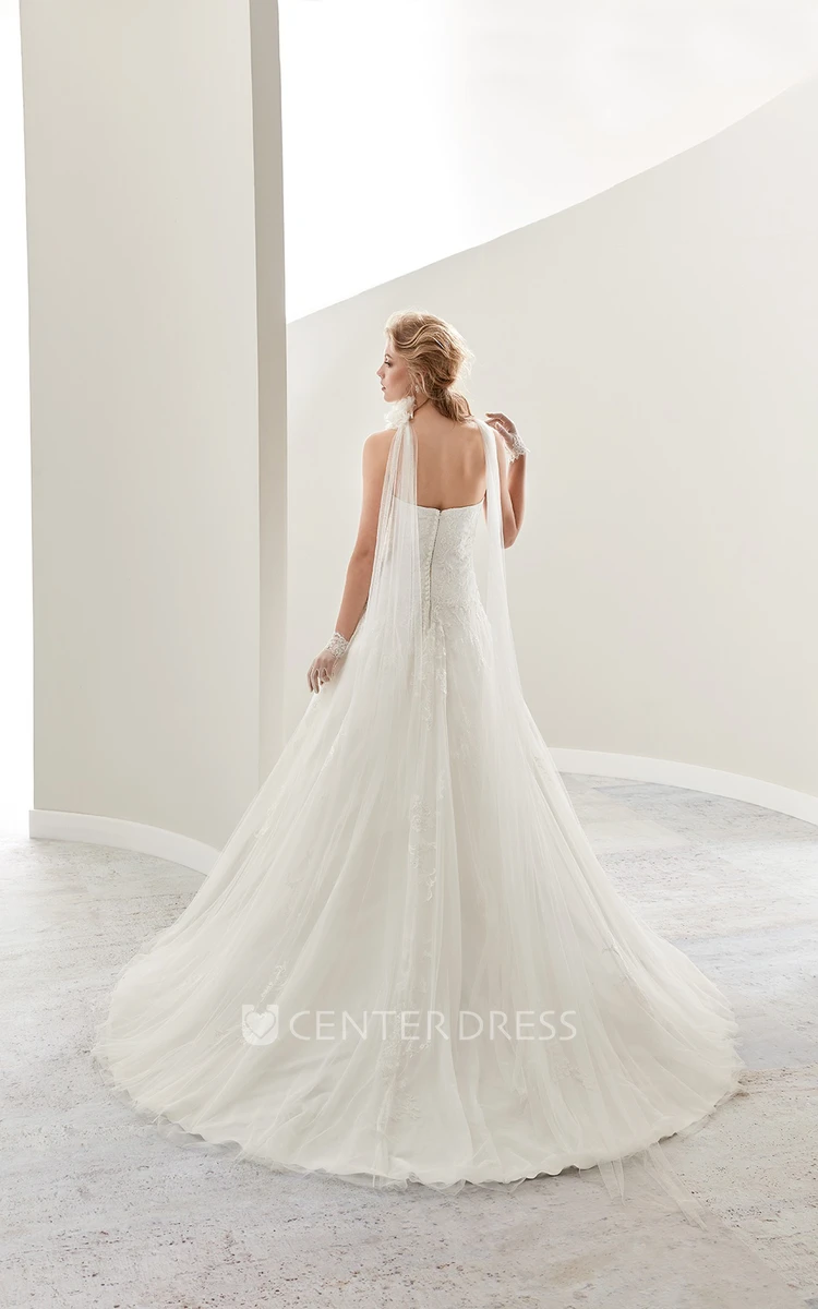 Strapless Pleated Wedding Dress with Side Ruffles and Brush Train 