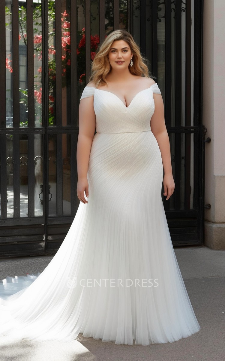 Plus Size Chiffon Mermaid Wedding Dress Sleeveless Modern Ethereal