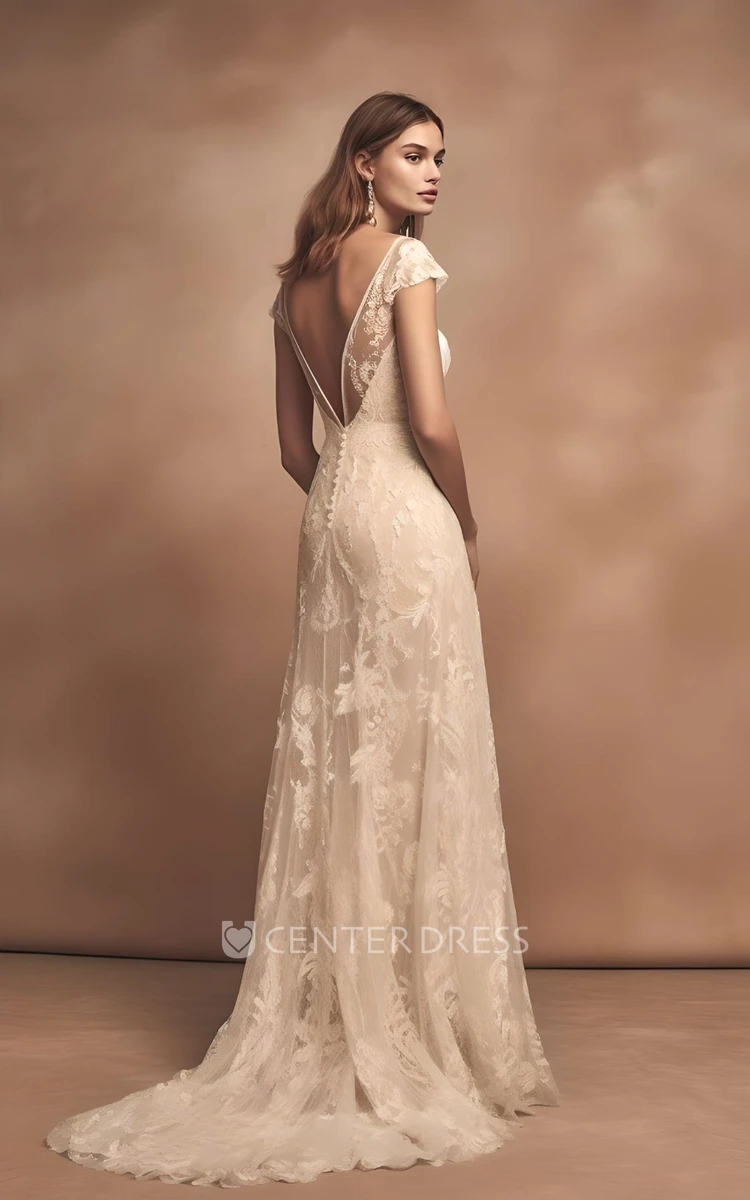2024 Wedding Dress A-Line Tulle Lace Sleeveless V-neck V Back Simple Elegant
