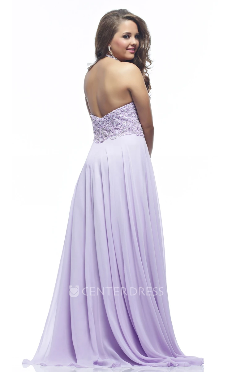 A-line Floor-length V-neck Sleeveless Jersey Crystal Detailing Pleats Backless Dress