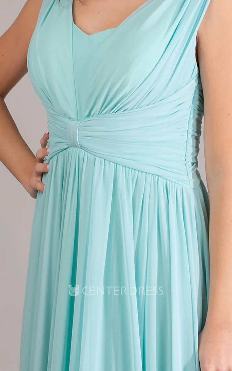 Casual Chiffon Sleeveless Floor-length A Line Formal Dress with Ruching