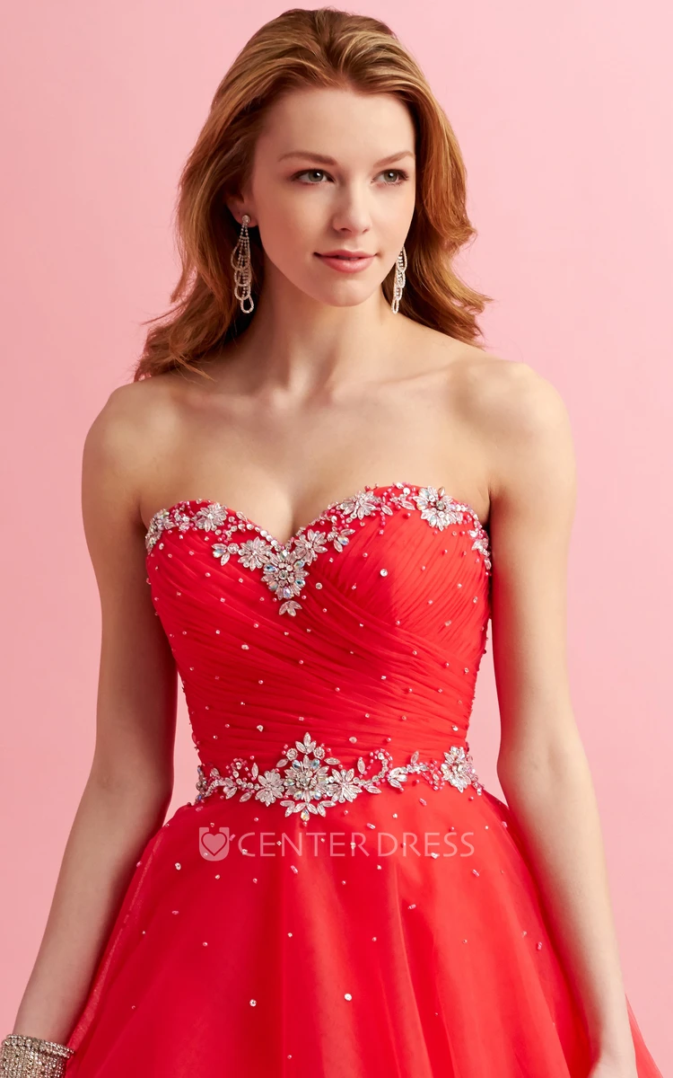A-Line Sweetheart Sleeveless Tulle Dress With Criss Cross And Beading