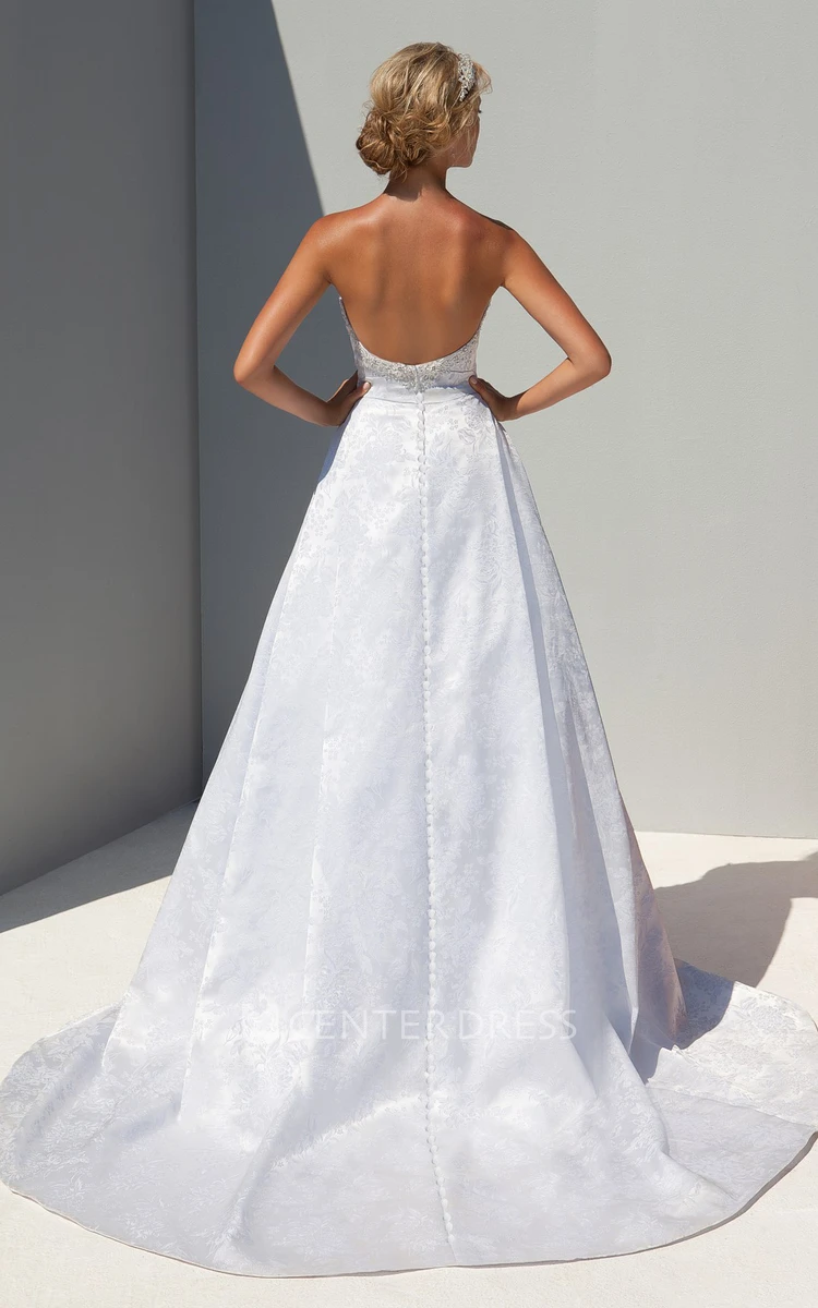 A-Line Sleeveless Floor-Length Beaded Sweetheart Satin Wedding Dress