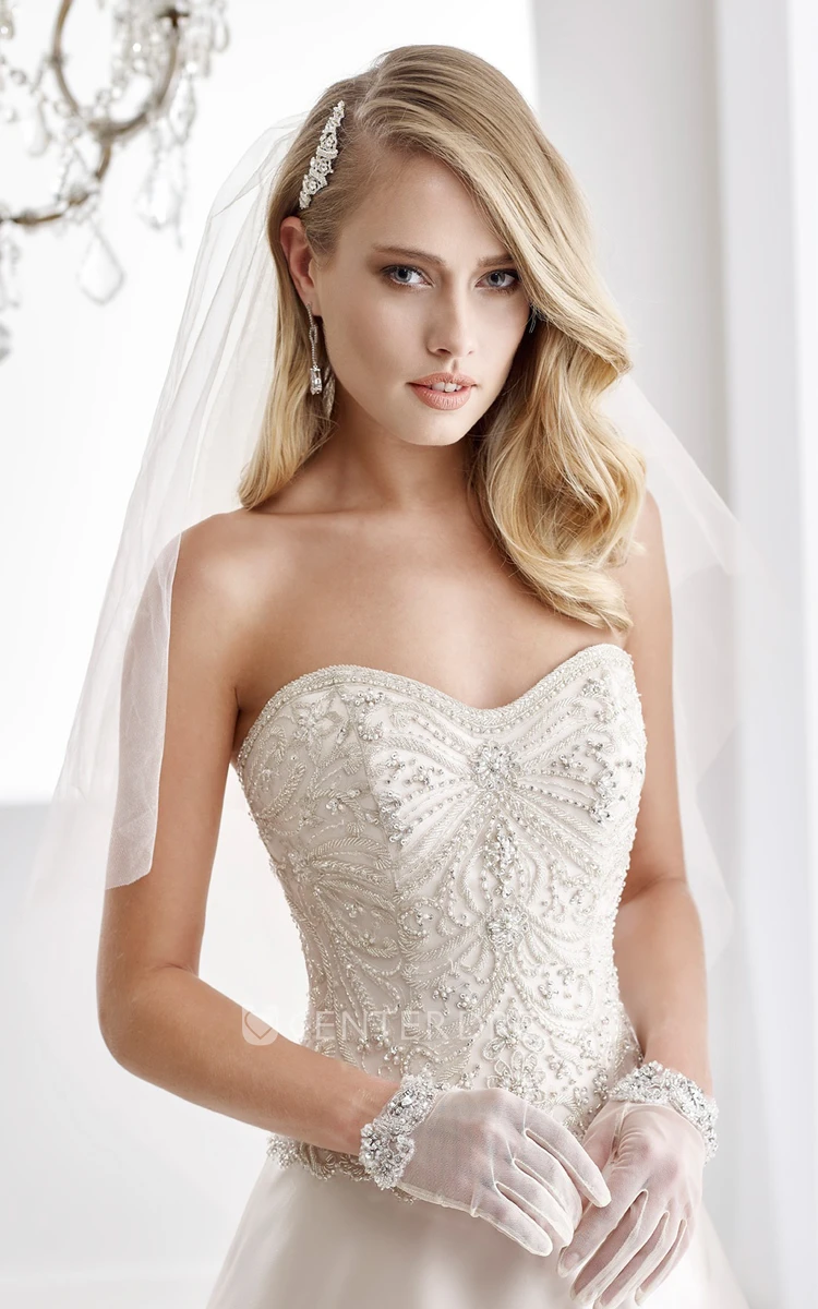 Sweetheart A-Line Stain Gown With Beaded Bodice And Lace-Up Back