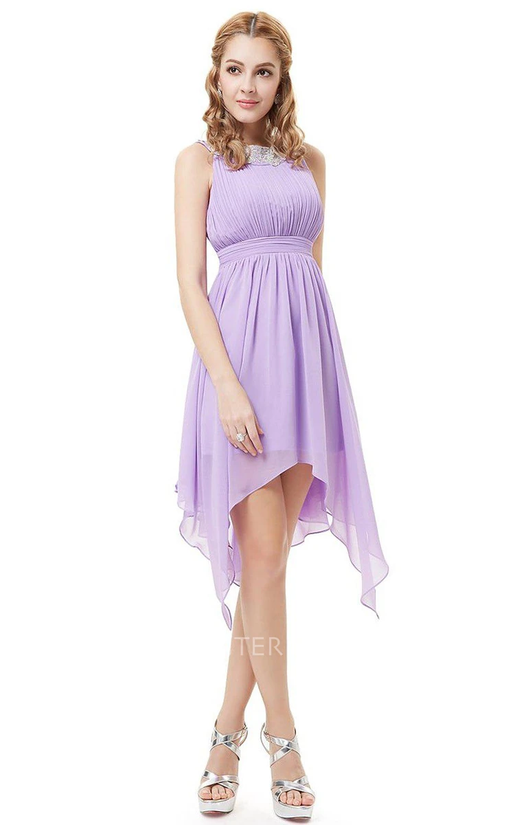 Sleeveless A-line Asymmetrical Dress With Pleats