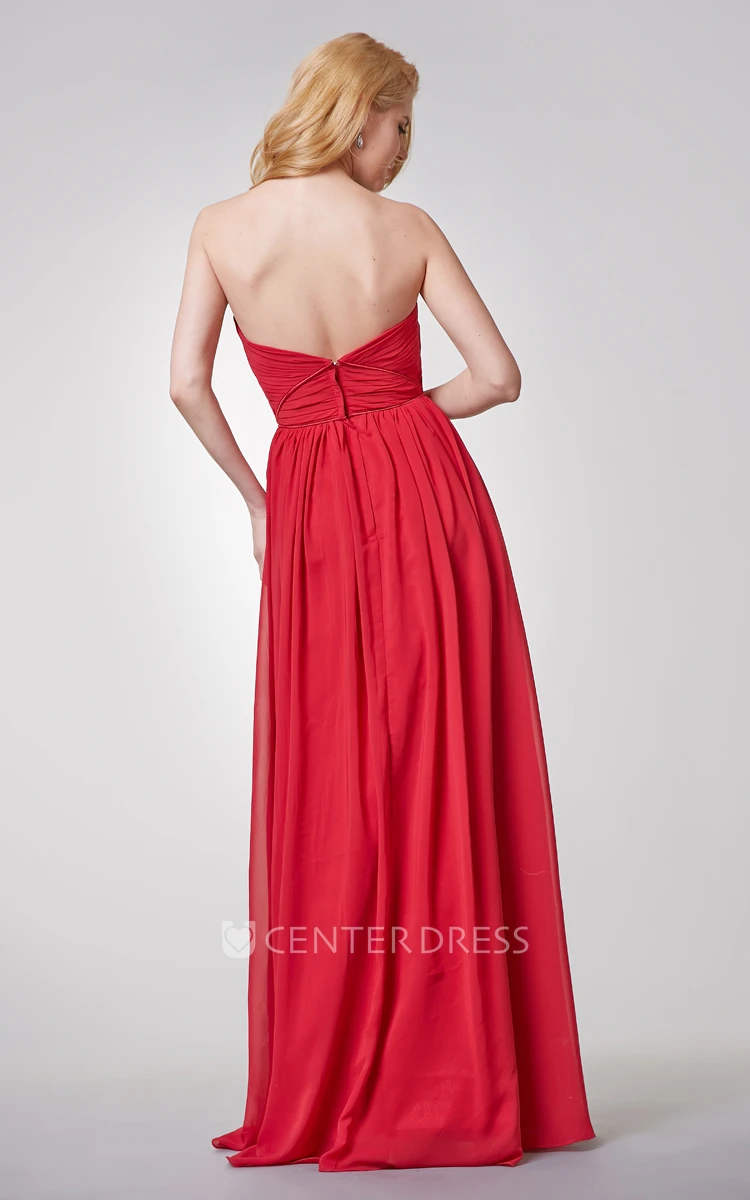 Simple Backless Ruched A-line Long Chiffon Dress